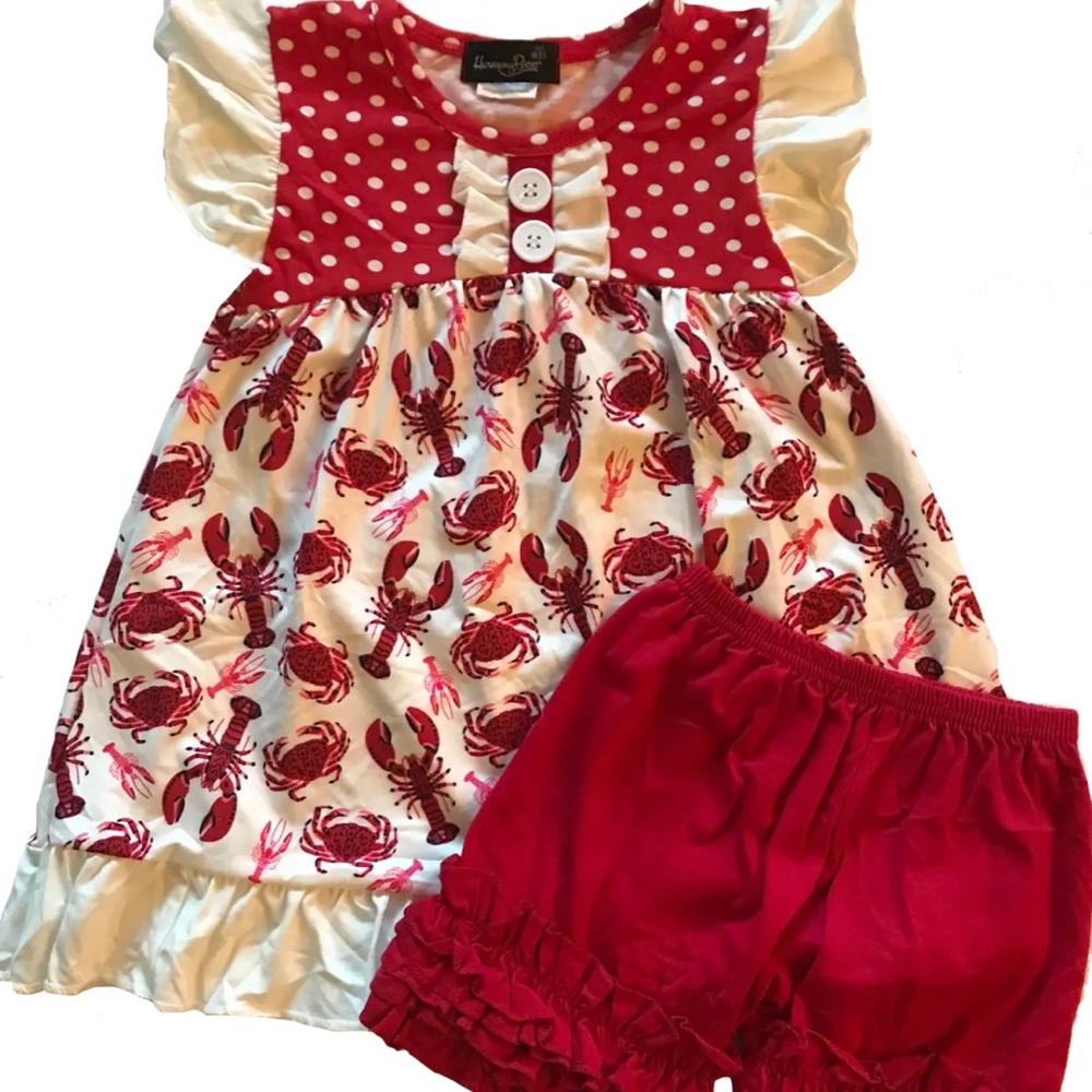 New Boutique Harmony Bee Sz 10-12 Lobster Flutter Shorts Tunic Set Nautical 5XL